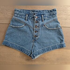 Abercrombie & Fitch High-Waist Button-Front Denim Shorts - Blue